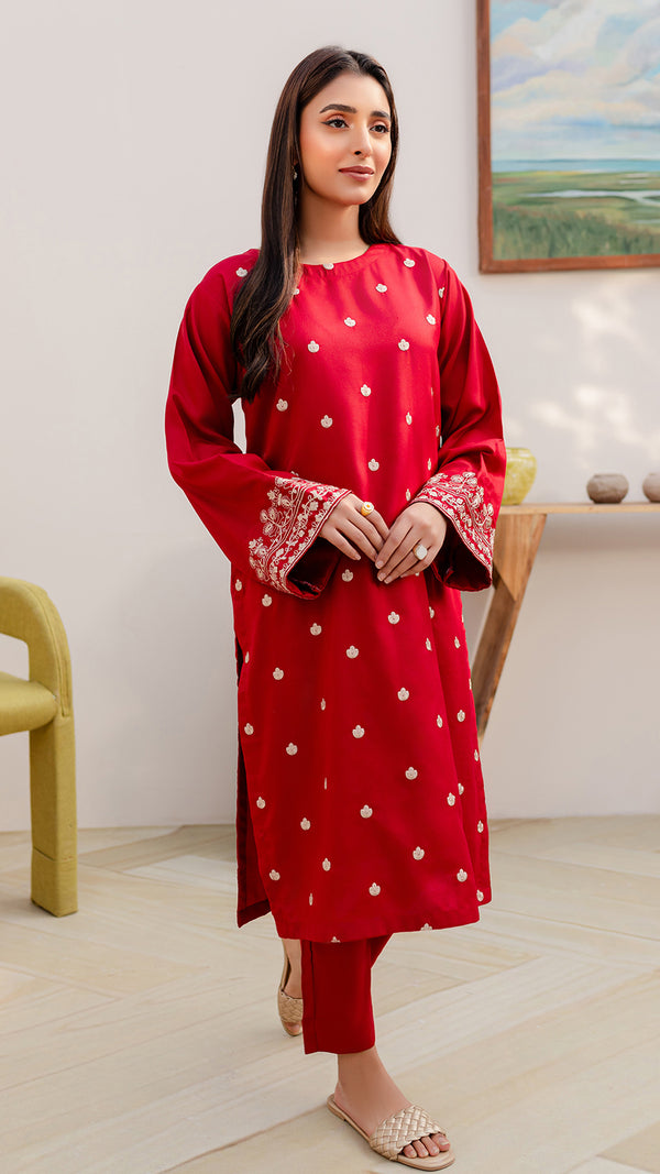 Red Women Trendy Embroidered 2PC set shalwar kameez