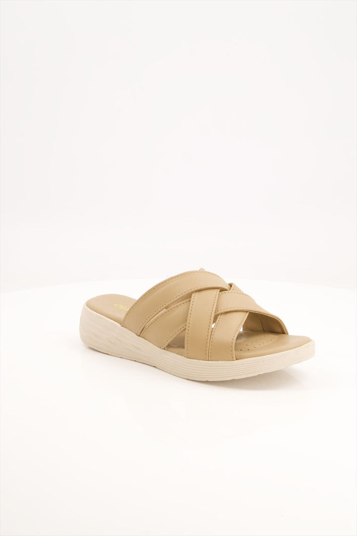 Women's Medicated Beige Crisscross Slides Shoes Pakistan