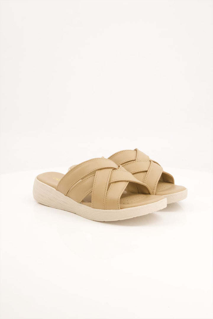 Women's Medicated Beige Crisscross Slides Shoes Pakistan