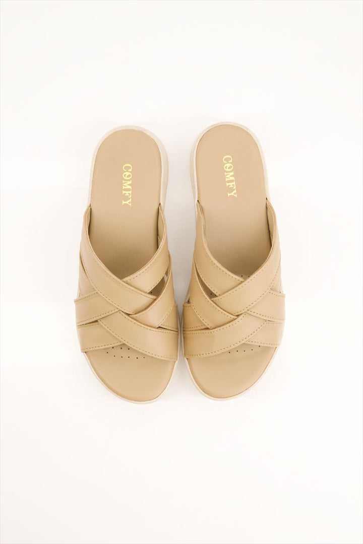 Women's Medicated Beige Crisscross Slides Shoes Pakistan