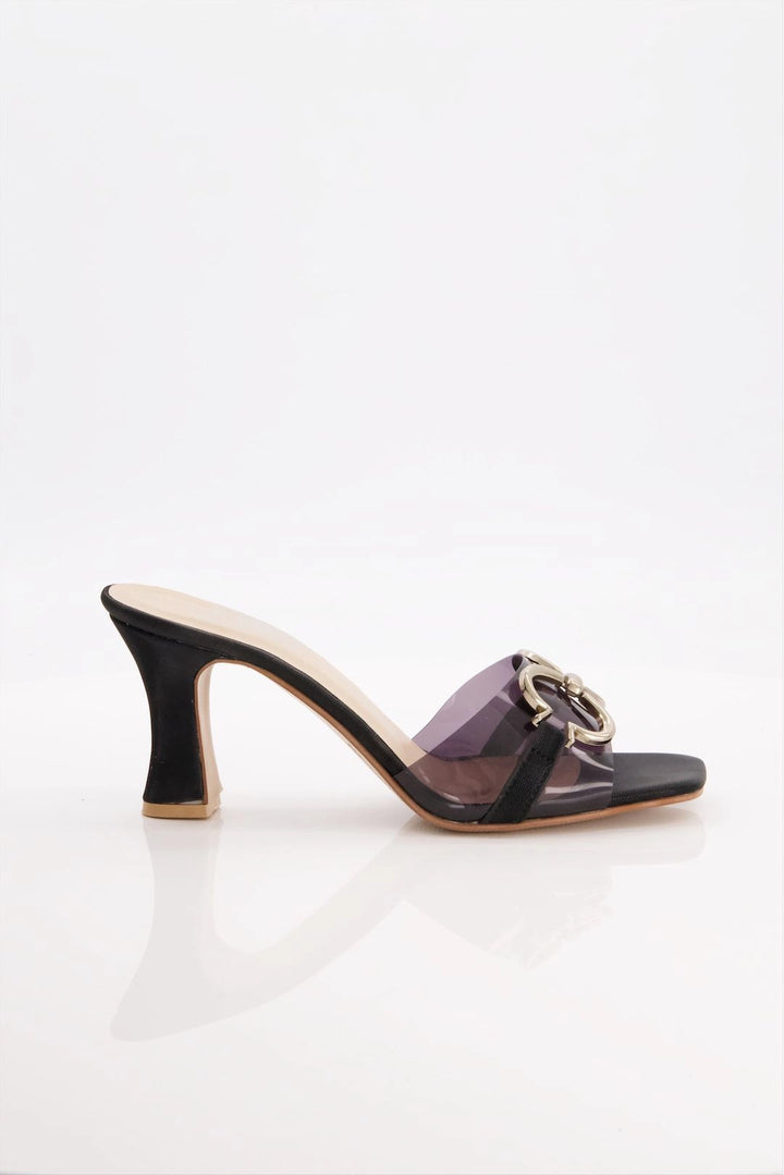 Sophisticated Noir Block BlackHeels with Signature Charm  -  heels.pk - black heels, block heels, SMT-AS-BJ-3475-BLACK - https://heels.pk/collections/new-arrivals/products/buy-sophisticated-noir-block-blackheels-with-signature-charm