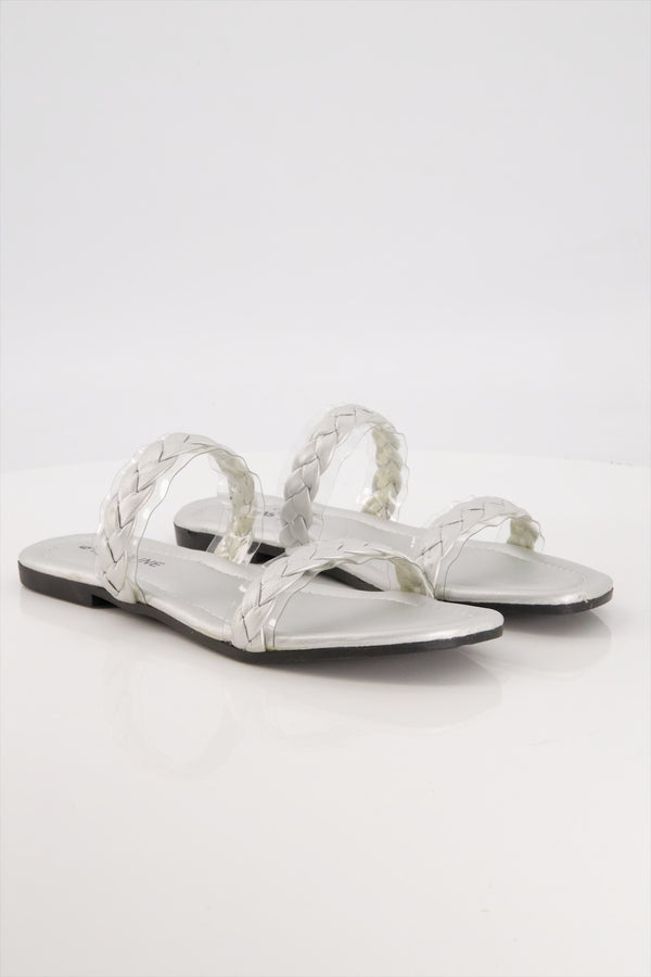 Moonlit Braids Premium Silver Slides Shoes Ladies  -  heels.pk - Flats, slides women, SMT-WS-SHN-ESS-0009-SILVER, WS:1612_5542 - https://heels.pk/collections/new-arrivals/products/buy-moonlit-braids-premium-silver-slides-shoes-ladies