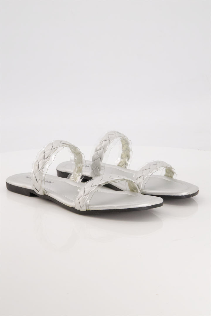 Moonlit Braids Premium Silver Slides Shoes Ladies