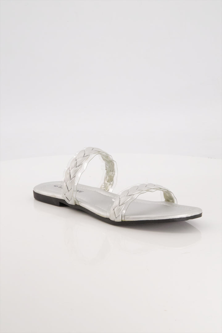 Moonlit Braids Premium Silver Slides Shoes Ladies