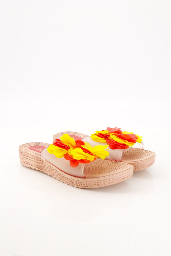 Floral Bliss Yellow & Red Slides Shoes for Women  -  heels.pk - slides women, SMT-WS-SHN-FASHION-02-YELLOW-RED, Women, WS:1654_6338 - https://heels.pk/collections/new-arrivals/products/buy-floral-bliss-yellow-red-slides-shoes-for-women-in-pakistan