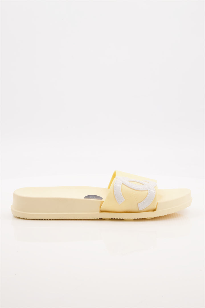 Beige Logo Luxe Slides Shoes for Girls