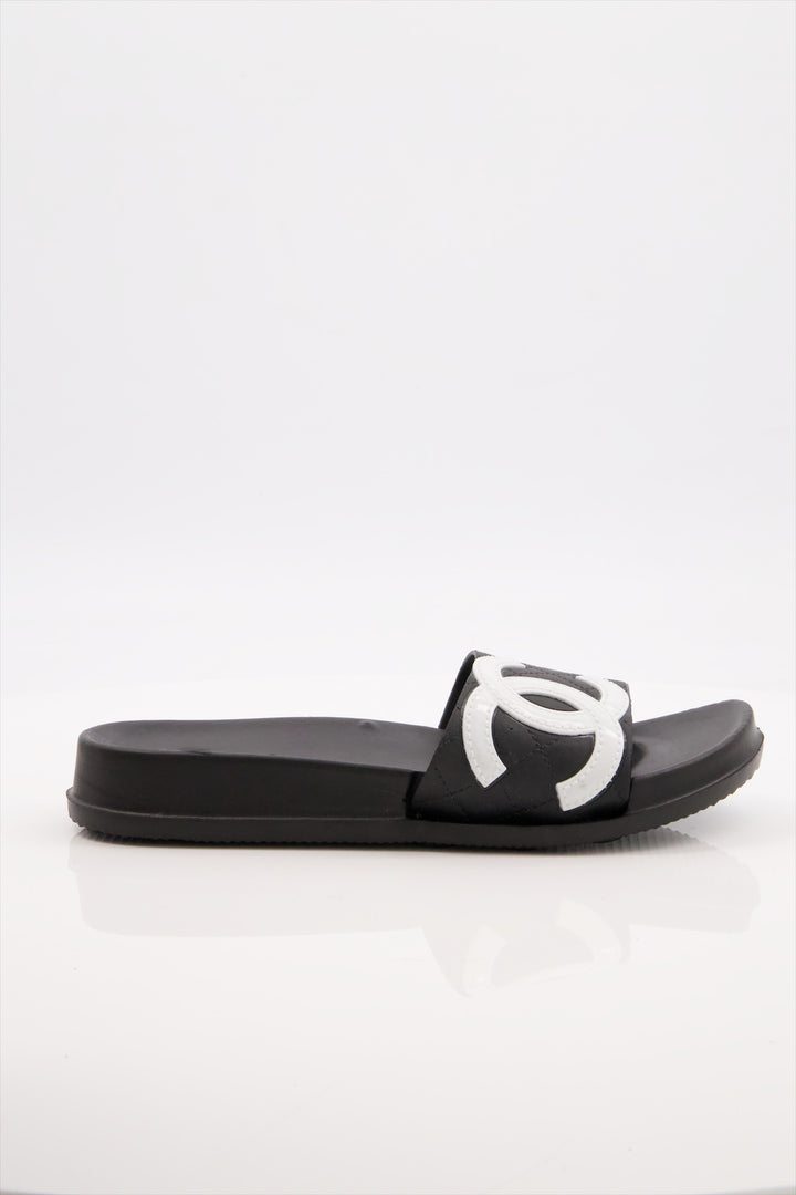 Black Logo Luxe Slides Shoes for Ladies