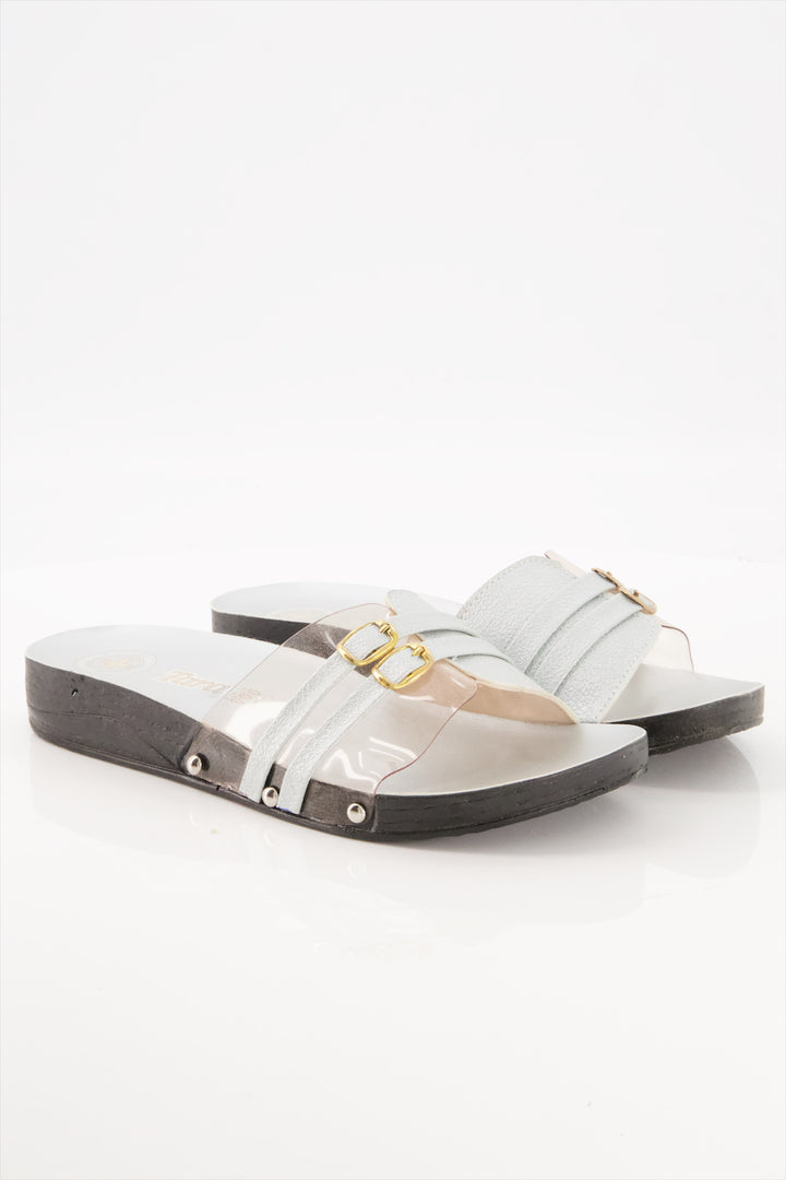 Shimmer Step Premium Silver Slides Shoes Women