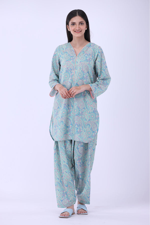 Women Premium Light Blue shalwar kameez 2 Pcs Stitched intermix fabric