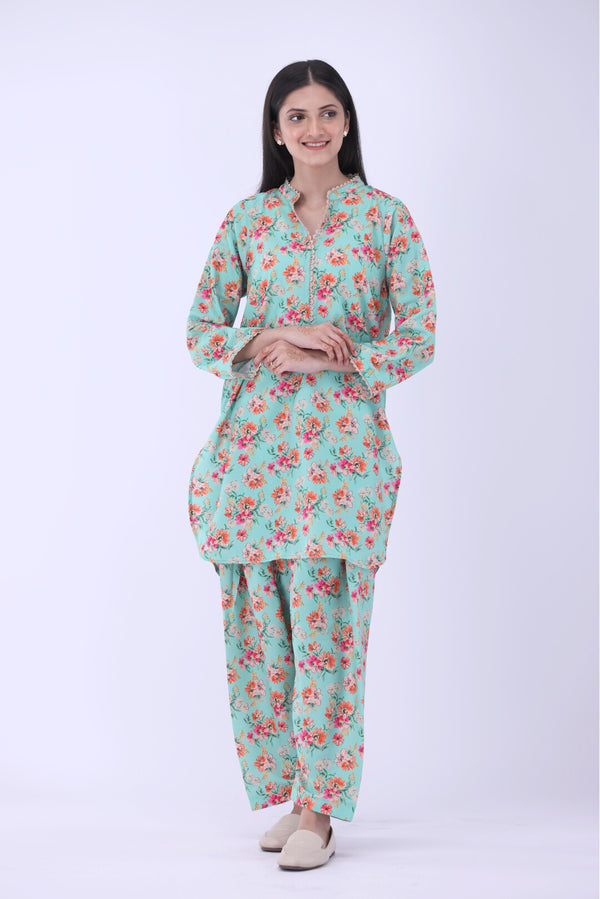 Women Premium Ferozi shalwar kameez 2 Pcs Stitched intermix fabric