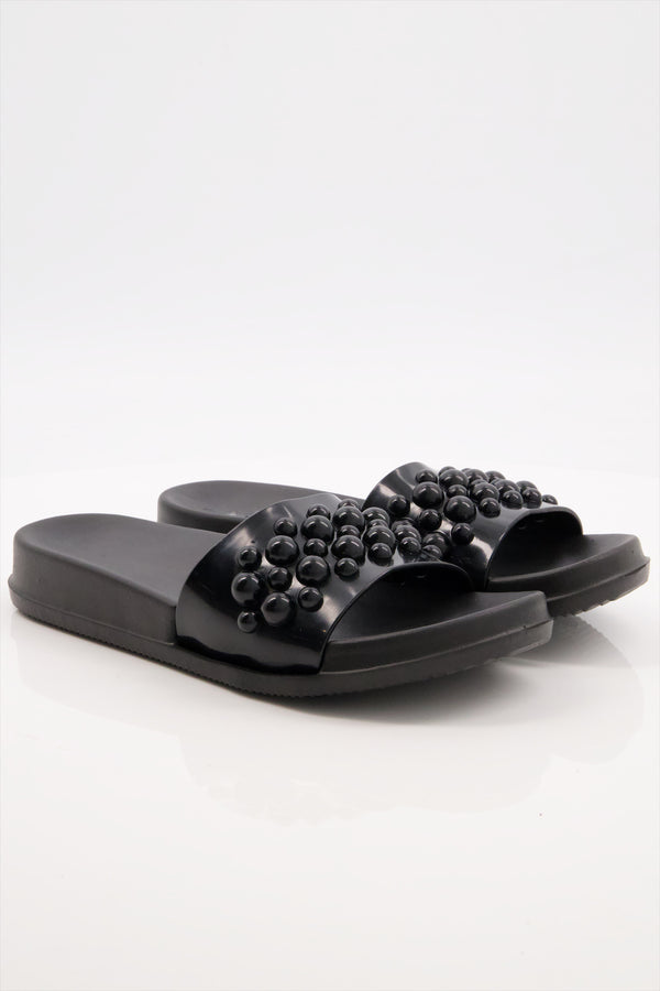 Black Bubble Bliss Women Slides Shoes Online Pakistan  -  heels.pk - slides women, SMT-SHN-RNL-D-0210-BLACK, Women, WS:1730_6329 - https://heels.pk/collections/new-arrivals/products/buy-black-bubble-bliss-women-slides-shoes-online-pakistan