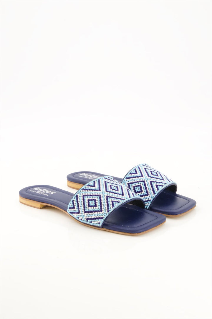 Ocean Whisper Premium Blue Beaded Slides for Women