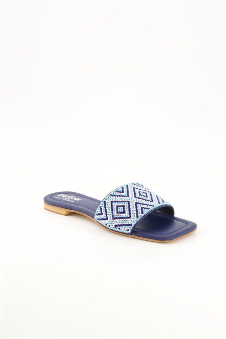 Ocean Whisper Premium Blue Beaded Slides for Women