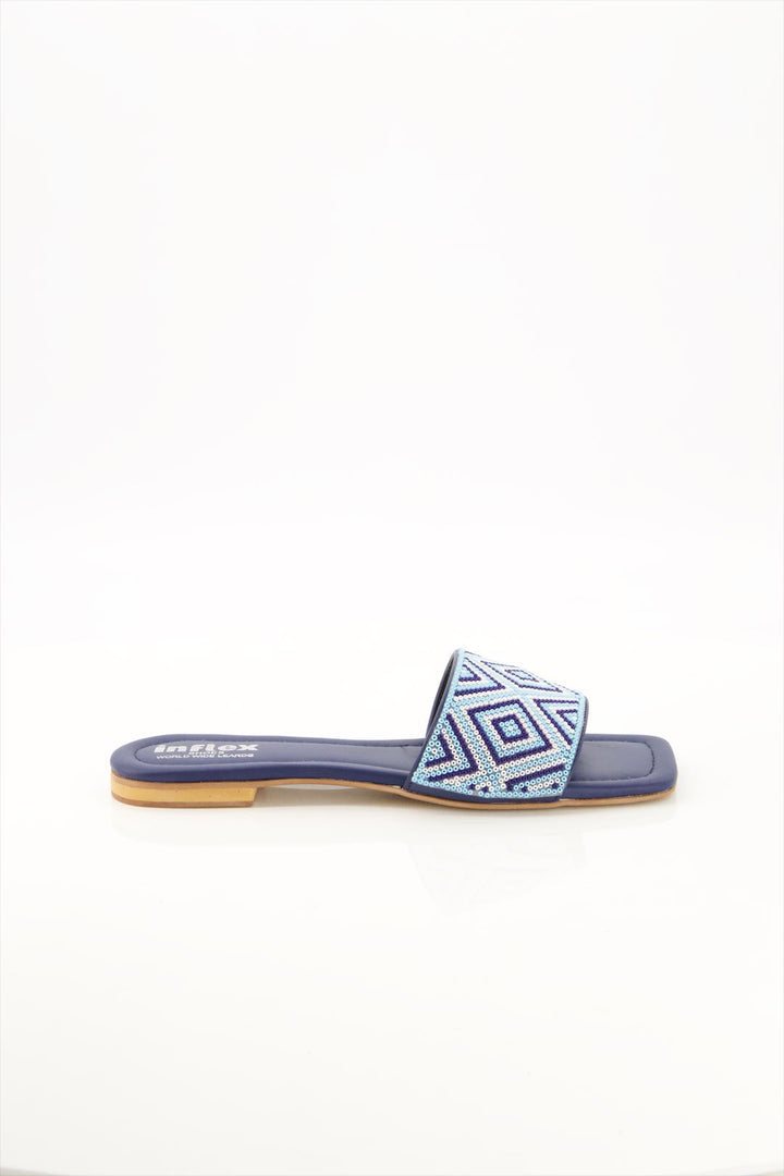 Ocean Whisper Premium Blue Beaded Slides for Women