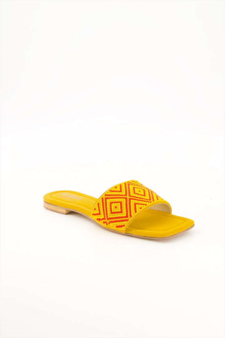 Sunburst Delight Premium Yellow Beaded Slides for Ladies