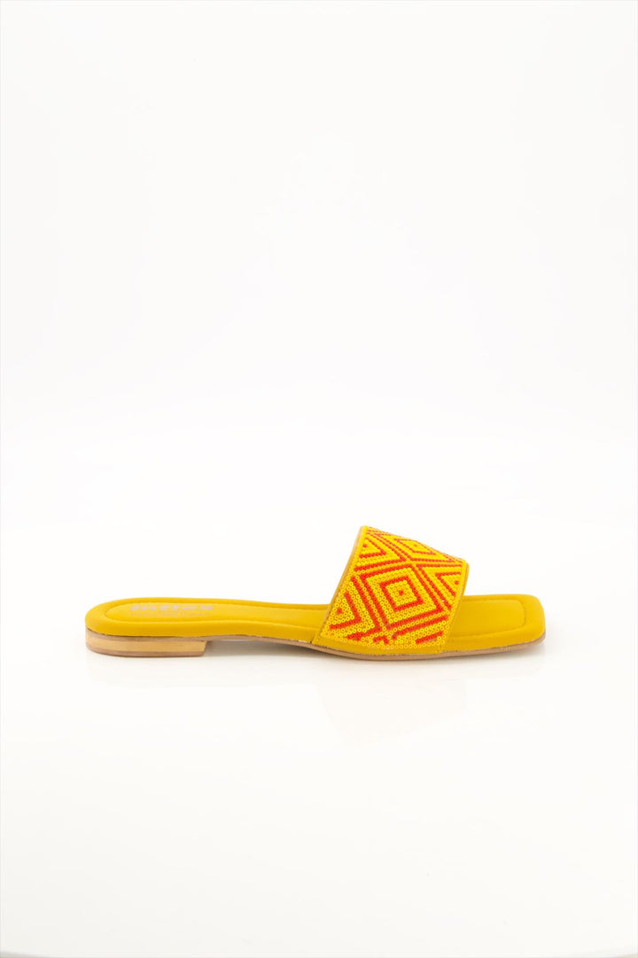 Sunburst Delight Premium Yellow Beaded Slides for Ladies