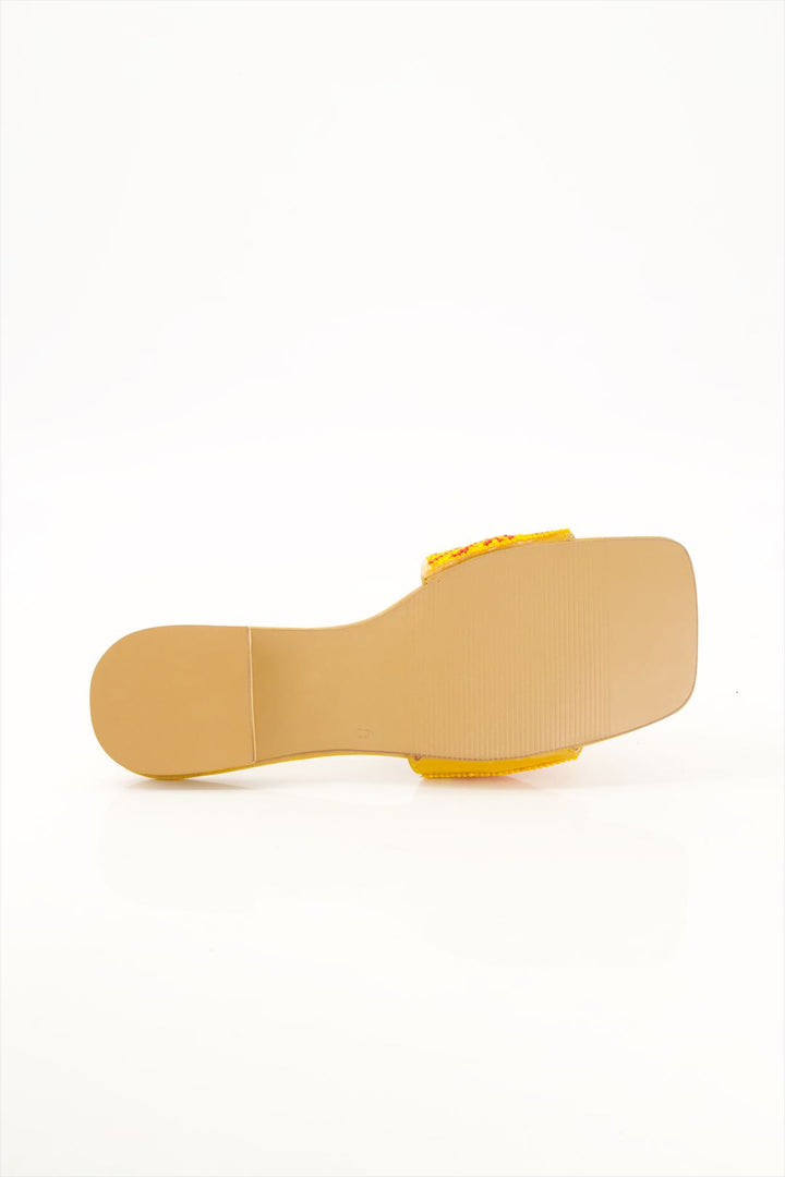 Sunburst Delight Premium Yellow Beaded Slides for Ladies