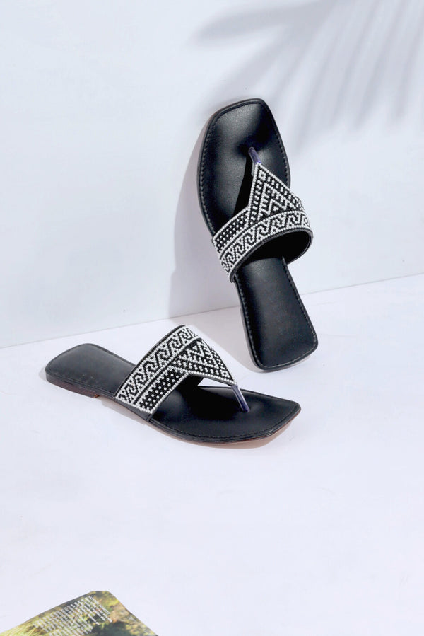 Nocturnal Charm Premium Black Beaded Slides Shoes for Ladies  -  heels.pk - Flats, slides women, SMT-AS-BJ-0015-BLACK, WS:1887_5534 - https://heels.pk/collections/new-arrivals/products/buy-nocturnal-charm-premium-black-beaded-slides-shoes-for-ladies