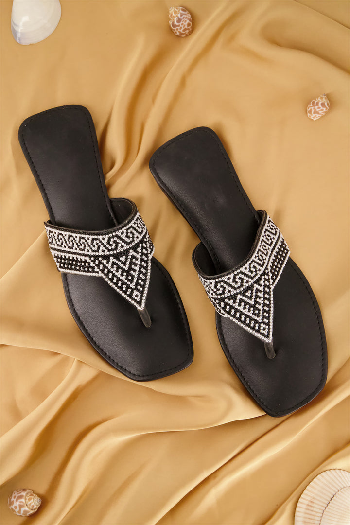 Nocturnal Charm Premium Black Beaded Slides Shoes for Ladies  -  heels.pk - Flats, slides women, SMT-AS-BJ-0015-BLACK, WS:1887_5534 - https://heels.pk/collections/new-arrivals/products/buy-nocturnal-charm-premium-black-beaded-slides-shoes-for-ladies