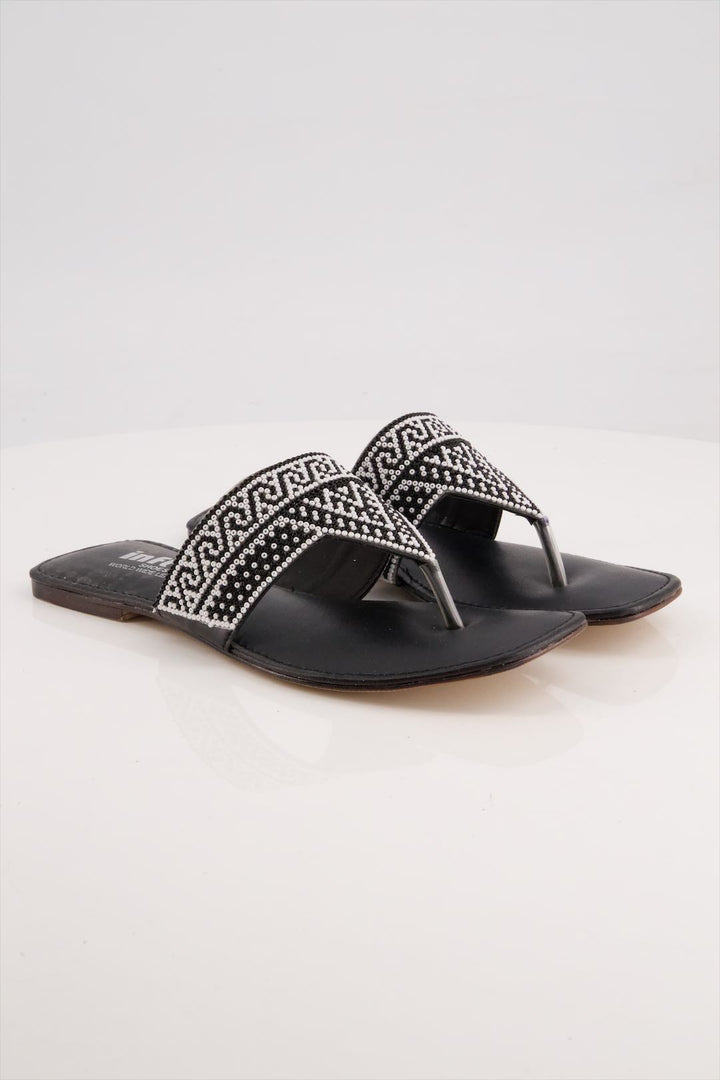 Nocturnal Charm Premium Black Beaded Slides Shoes for Ladies  -  heels.pk - Flats, slides women, SMT-AS-BJ-0015-BLACK, WS:1887_5534 - https://heels.pk/collections/new-arrivals/products/buy-nocturnal-charm-premium-black-beaded-slides-shoes-for-ladies