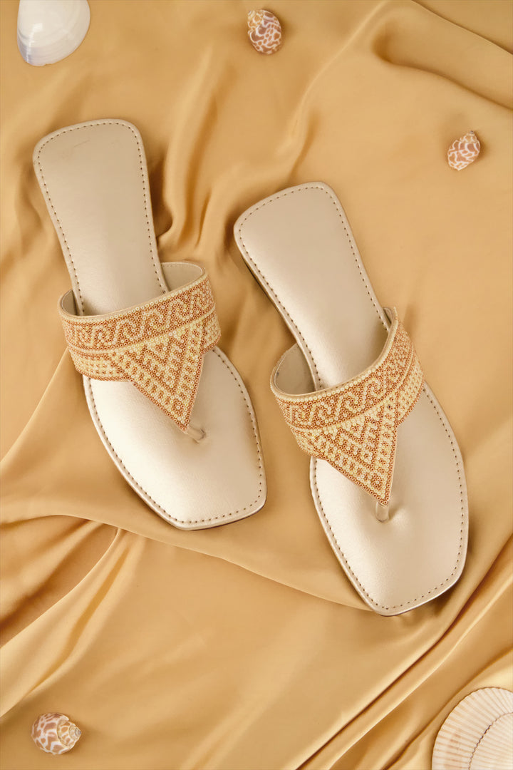 Golden Breeze Premium Fawn Beaded Slides Shoes for Girls