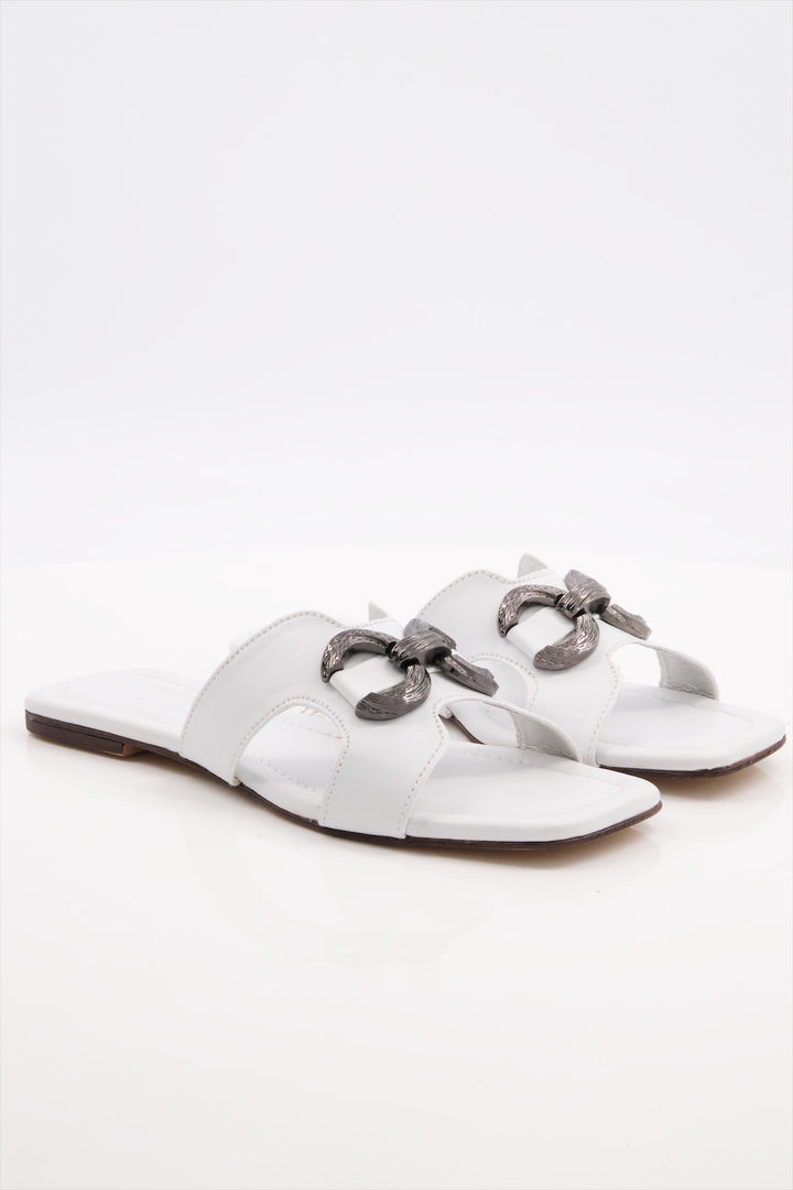 Chic Elegance Premium White Slides Shoes Women with Decorative Knot