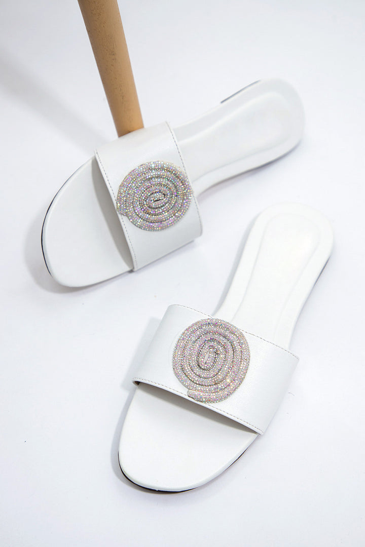 Sparkling Elegance Premium White Slides for Girls  -  heels.pk - Flats, slides women, SMT-AS-BJ-AN-4120-WHITE, WS:1901_5525 - https://heels.pk/collections/new-arrivals/products/buy-sparkling-elegance-premium-white-slides-for-girls