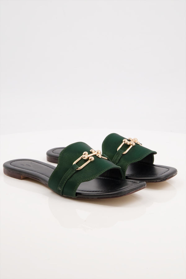 Emerald Elegance Premium Green Slides for Women  -  heels.pk - Flats, slides women, SMT-BJ-AN-1001-GREEN, WS:1906_5523 - https://heels.pk/collections/new-arrivals/products/buy-emerald-elegance-premium-green-slides-for-women