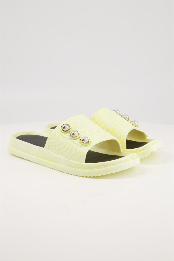 Lemon Glow Yellow Slides Shoes Pakistan  -  heels.pk - slides women, SMT-AS-HAMPA-YELLOW, Women, WS:1914_6320 - https://heels.pk/collections/new-arrivals/products/buy-lemon-glow-yellow-slides-shoes-pakistan