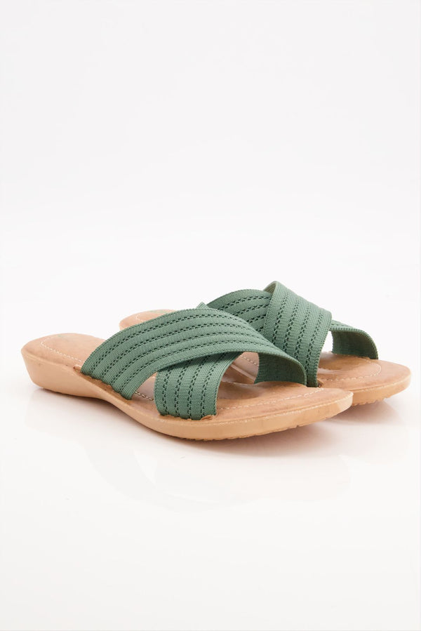 Olive Bliss Forest Green Green Slides Shoes Online Pakistan  -  heels.pk - slides women, SMT-AS-RNL-4009-GREEN, Women, WS:1929_6319 - https://heels.pk/collections/new-arrivals/products/buy-olive-bliss-forest-green-green-slides-shoes-online-pakistan