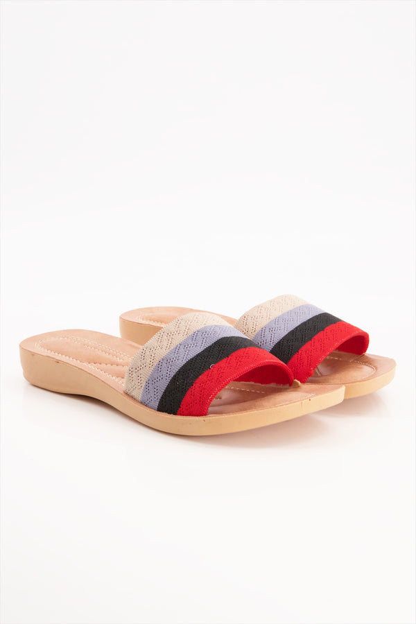 Sunset Colorful Striped Slides Shoes Ladies  -  heels.pk - slides women, SMT-AS-RNL-5412-RED, Women, WS:1936_6317 - https://heels.pk/collections/new-arrivals/products/buy-sunset-colorful-striped-slides-shoes-ladies-in-pakistan