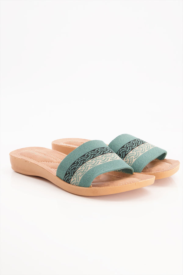 Tranquil Ethnic Green Slides for Women  -  heels.pk - slides women, SMT-AS-RNL-5413-GREEN, Women, WS:1942_6341 - https://heels.pk/collections/new-arrivals/products/buy-tranquil-ethnic-green-slides-for-women-online-in-pakistan