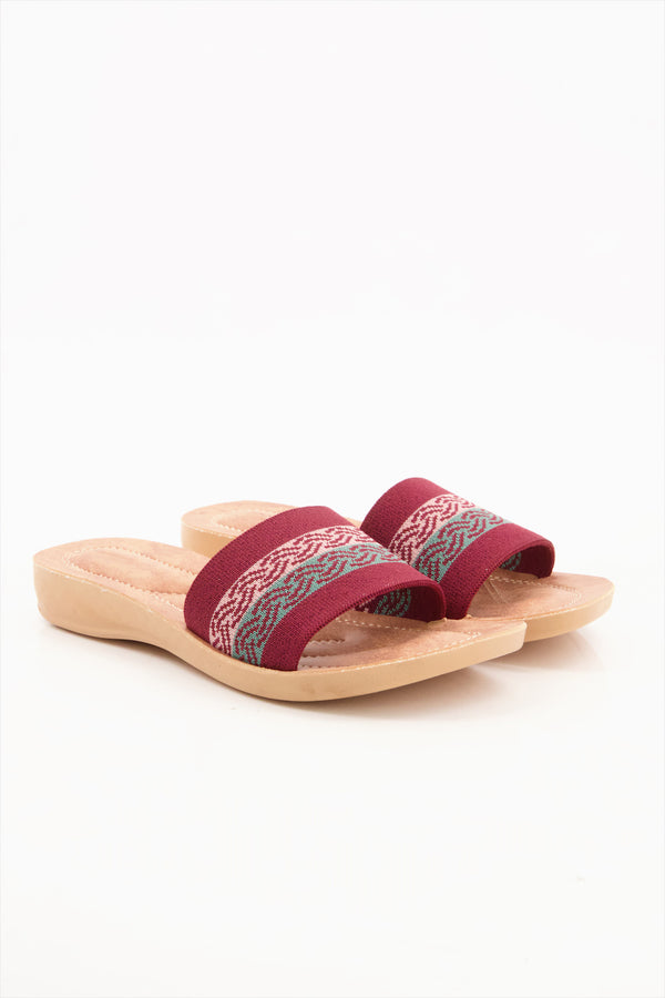 Ethnic Charm Maroon Slides Shoes for Girls  -  heels.pk - slides women, SMT-AS-RNL-5413-MAROON, Women, WS:1943_6339 - https://heels.pk/collections/new-arrivals/products/buy-ethnic-charm-maroon-slides-shoes-for-girls-in-pakistan