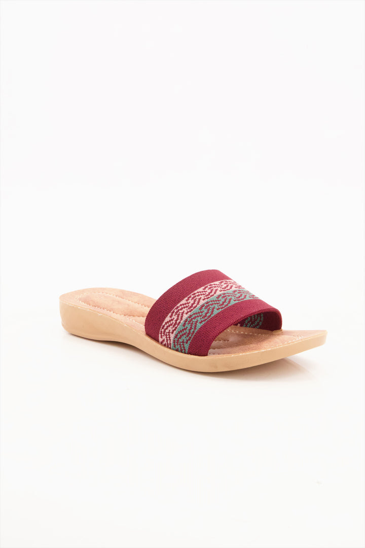 Ethnic Charm Maroon Slides Shoes for Girls