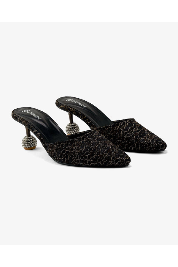 Elegant Noir: Diamante Black Mules with Golden Texture Kitten Heel  -  heels.pk - black heels, diamante-black, kitten heel, mules heel - https://heels.pk/collections/new-arrivals/products/elegant-noir-diamante-black-mules-with-golden-texture-kitten-heel