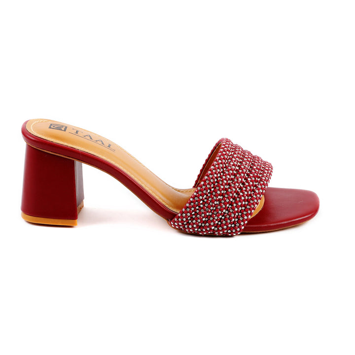 Coral Maroon Beaded Block Heels Chappal