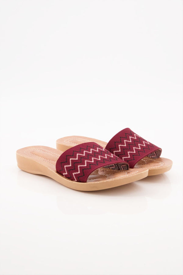 Maroon Zigzag Slide Shoes for Girls  -  heels.pk - slides women, SMT-AS-RNL-5414-MAROON, Women, WS:8217_6491 - https://heels.pk/collections/new-arrivals/products/buy-maroon-zigzag-slide-shoes-for-girls-online-in-pakistan