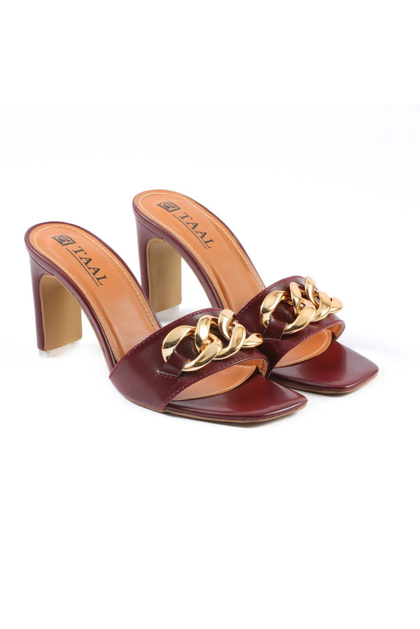Maroon Sophistication Heels with Gold Chain Buckle  -  heels.pk - block heels, maroon heel, taal-store-maroon803 - https://heels.pk/collections/new-arrivals/products/buy-maroon-sophistication-heels-with-gold-chain-buckle