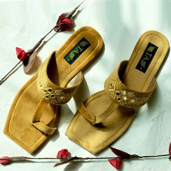 Yellow Velvet Kolhapuri Chappal