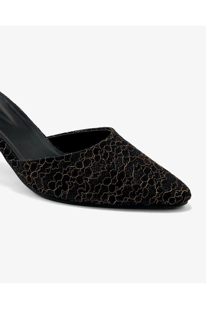 Elegant Noir: Diamante Black Mules with Golden Texture Kitten Heel  -  heels.pk - black heels, diamante-black, kitten heel, mules heel - https://heels.pk/collections/new-arrivals/products/elegant-noir-diamante-black-mules-with-golden-texture-kitten-heel