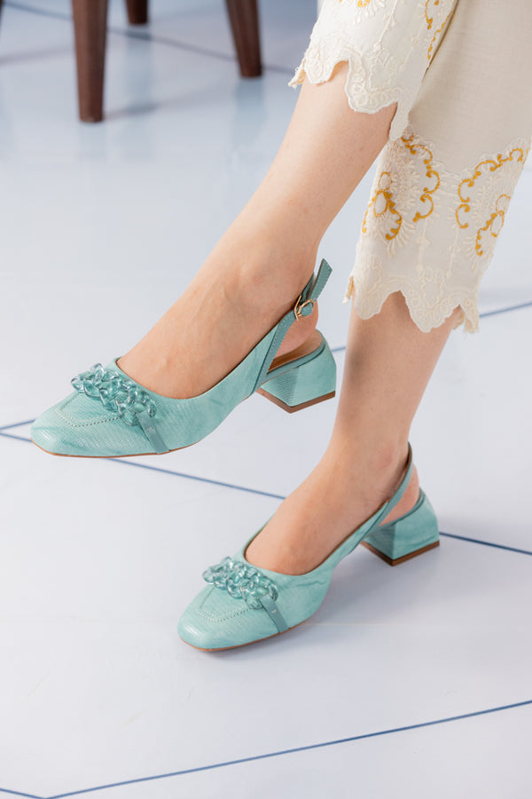 Fresh Mint Block Girls Slingback Heels