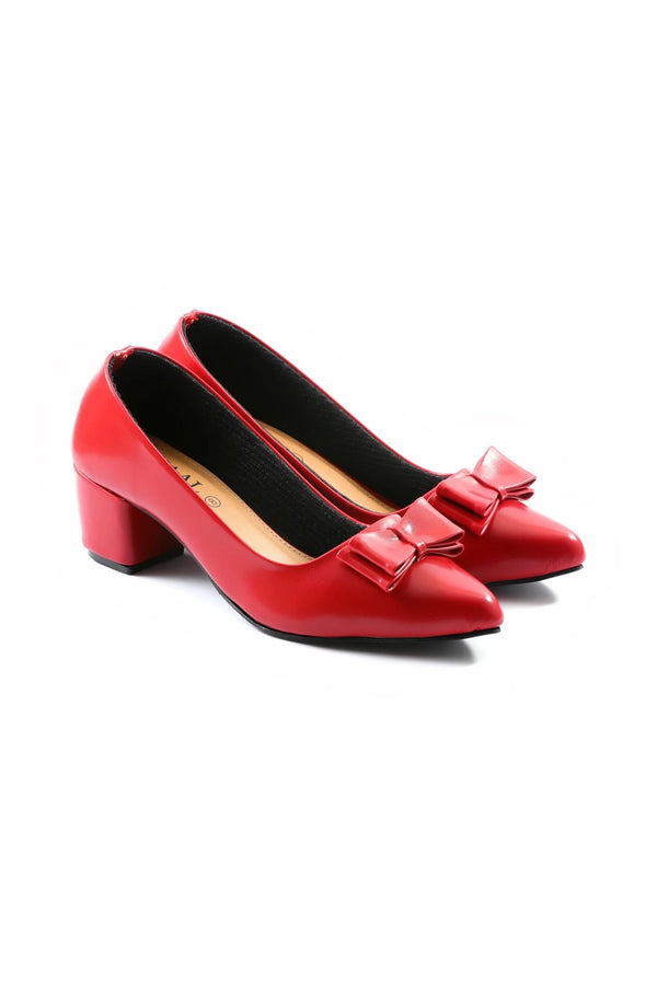 Chic Red Bow-Embellished Block Heel Pumps  -  heels.pk - block heels, elden-red-women-court-shoes, pump heels, red heel - https://heels.pk/collections/new-arrivals/products/chic-red-bow-embellished-block-heel-pumps