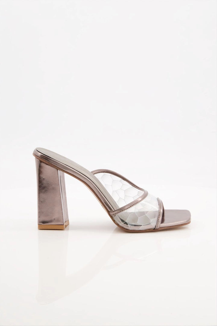 Sleek Gray Block Heel with Geometric Charm  -  heels.pk - block heels, gray heel, SMT-BJ-3493-GRAY - https://heels.pk/collections/new-arrivals/products/buy-sleek-gray-block-heel-with-geometric-charm