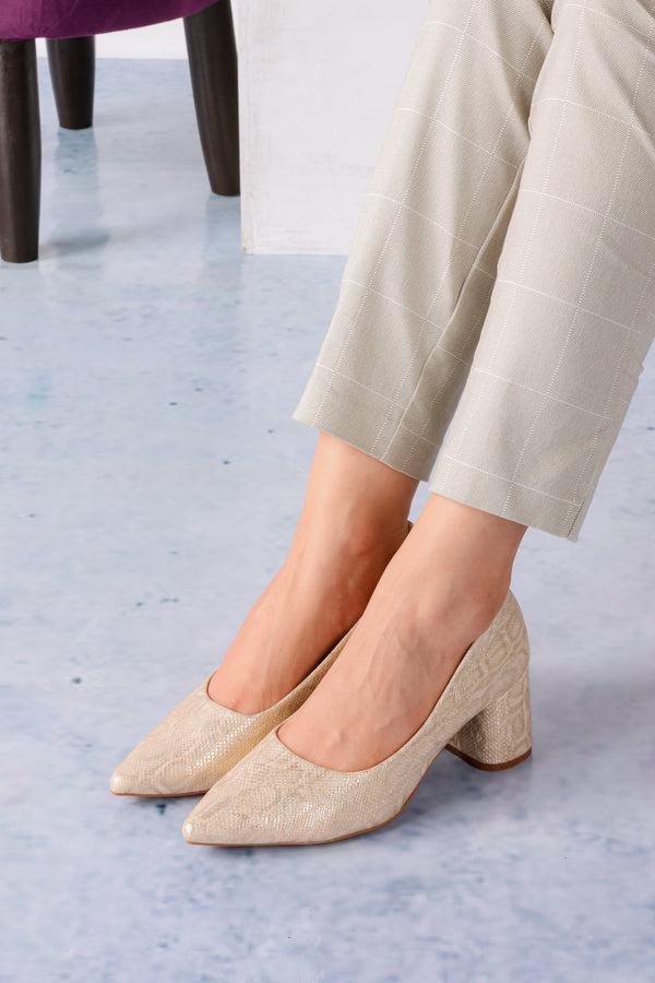 Beige Sandstone Elegance Girls Block Pump Heels