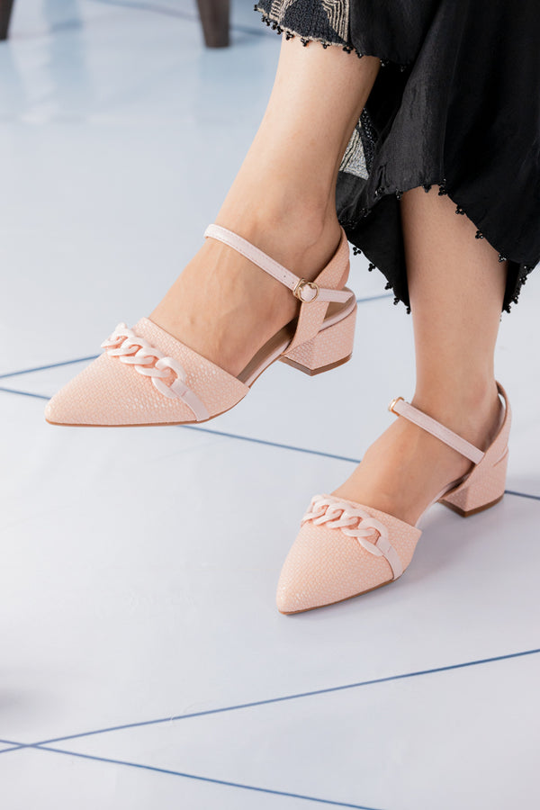 Rosy Charm Pink Block Slingback Heels for Ladies