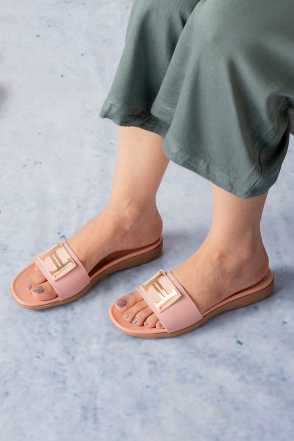 Women pink slide shoes flats