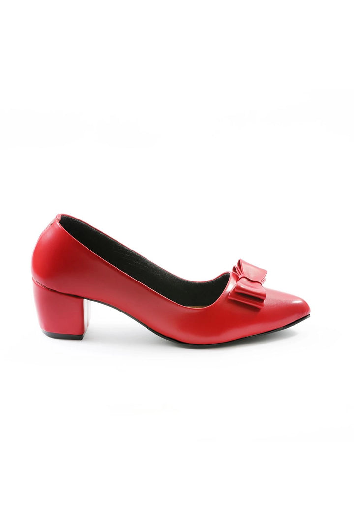 Chic Red Bow-Embellished Block Heel Pumps  -  heels.pk - block heels, elden-red-women-court-shoes, pump heels, red heel - https://heels.pk/collections/new-arrivals/products/chic-red-bow-embellished-block-heel-pumps