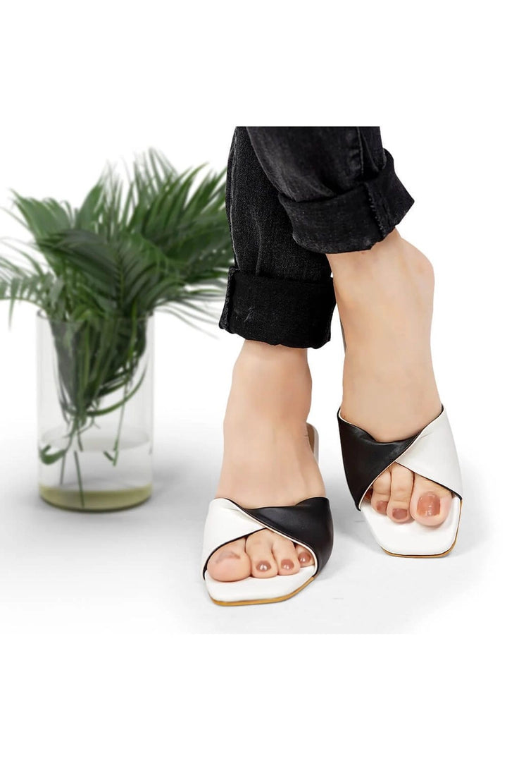 Chic Contrast: Black & White Block Heels  -  heels.pk - black heels, black-aric-heel-1, block heels, white heel - https://heels.pk/collections/new-arrivals/products/chic-contrast-black-white-block-heels
