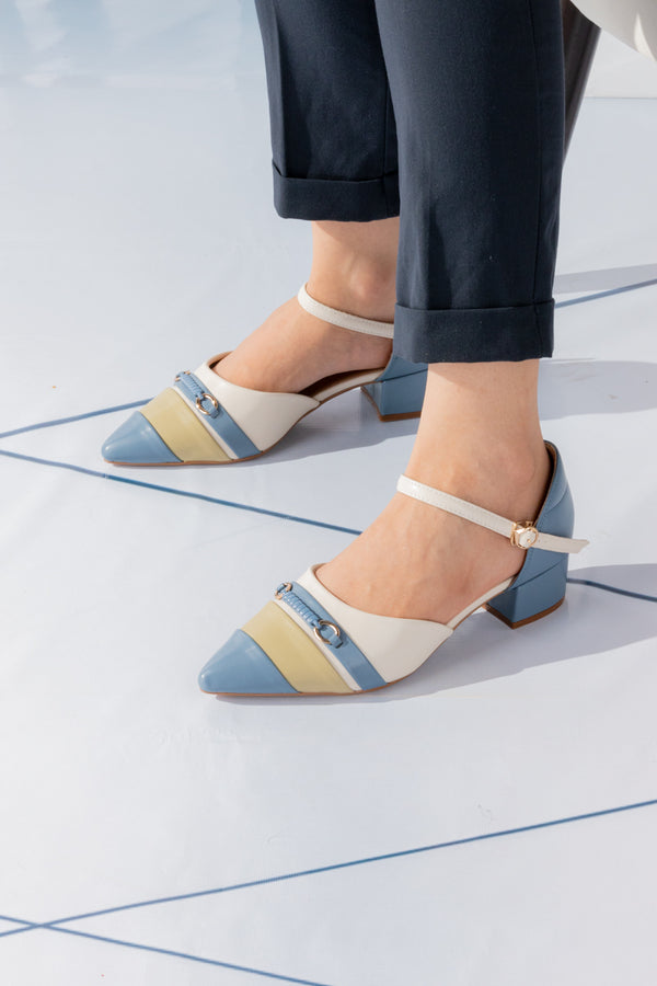 Women BLUE block strappy heels