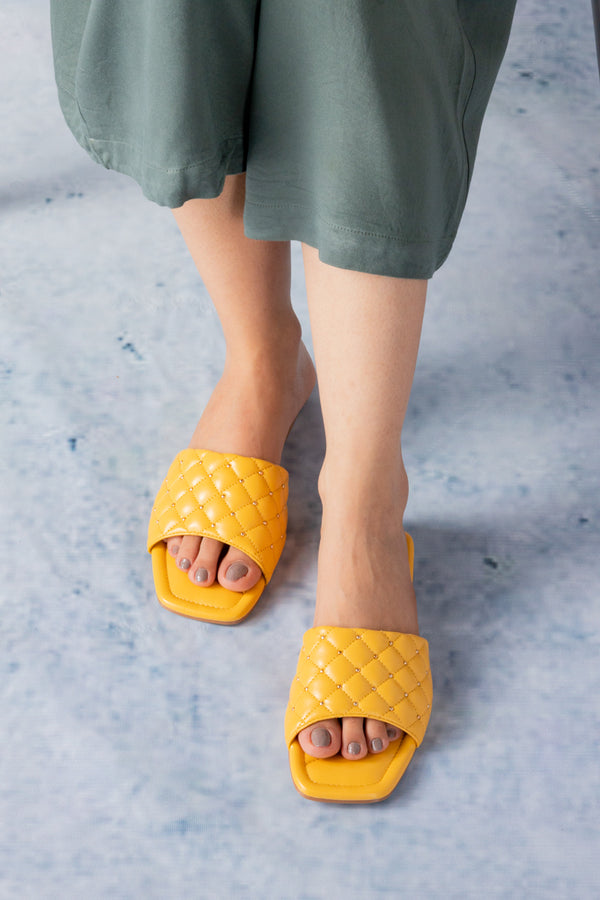 Women YELLOW slide shoes flats